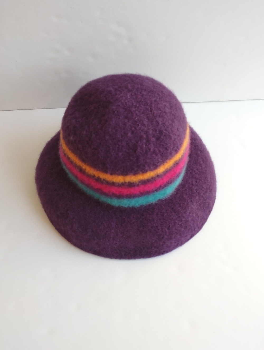 Tess McGuire Striped Felted Wool Hat Purple/Plum  Size Large